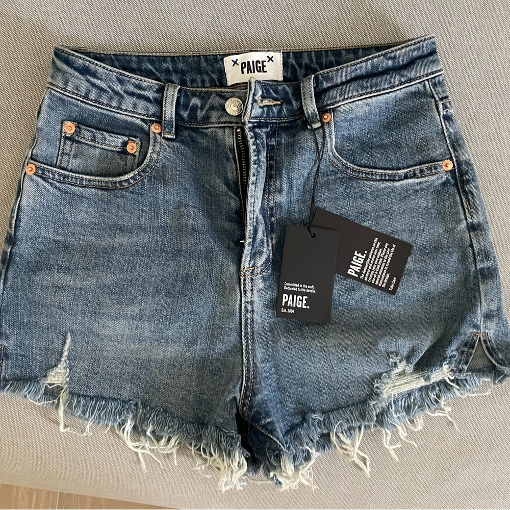 PAIGE Blue Jean Shorts Distressed High-Waisted